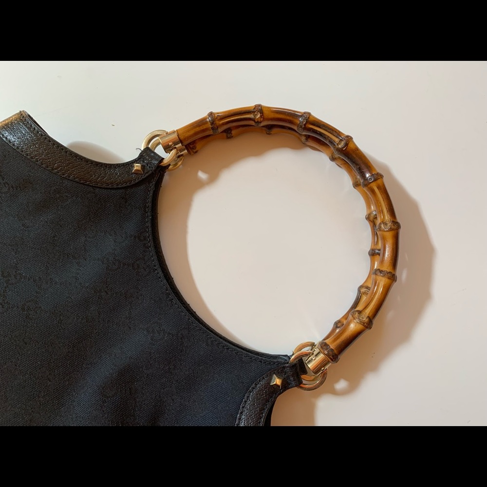 Gucci monogram canvas bag tote bamboo handles - Picture 10 of 16